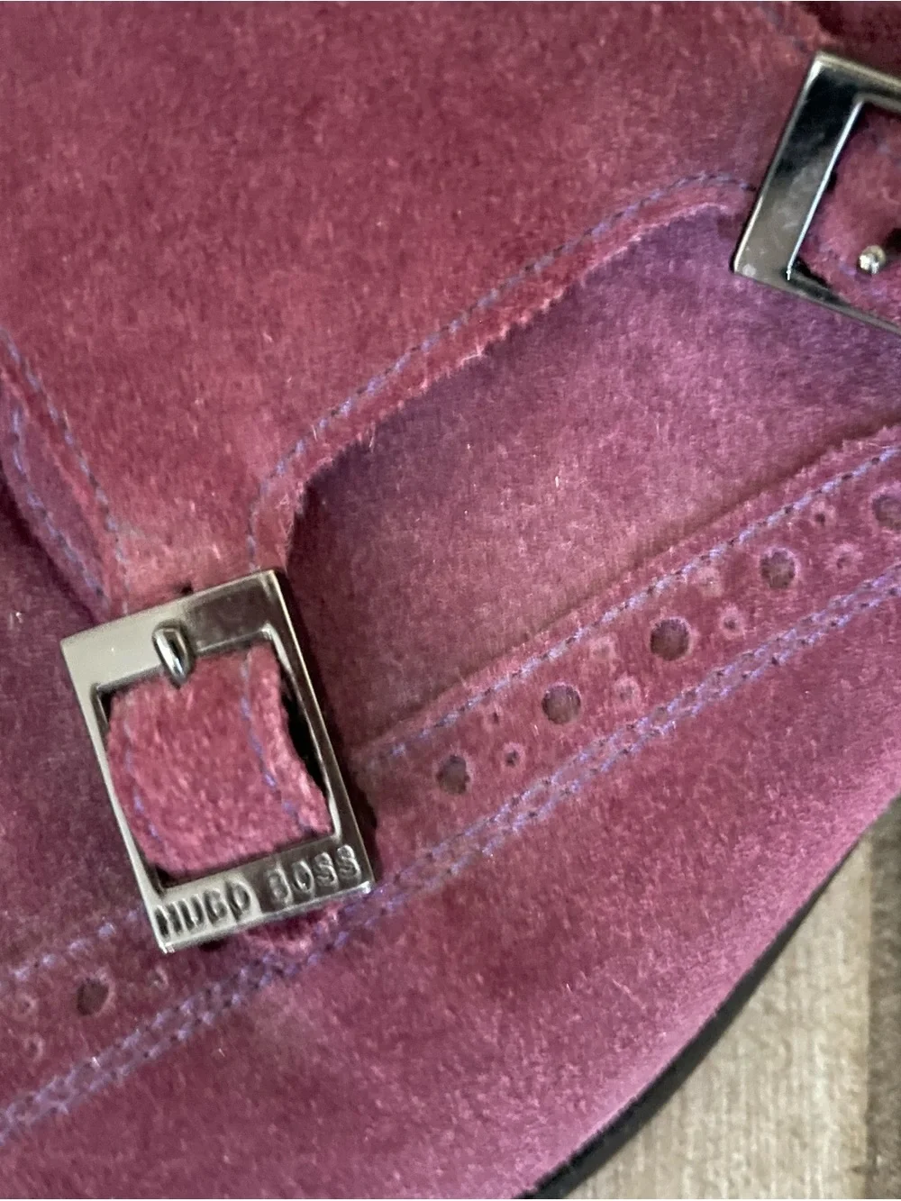 HUGO BOSS Men’s Purple Suede Loafers Size 7 Leather Dress double monk strap